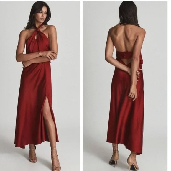 Reiss Dresses & Skirts - Reiss Lorena maxi halter dress dark red satin nwt 13977